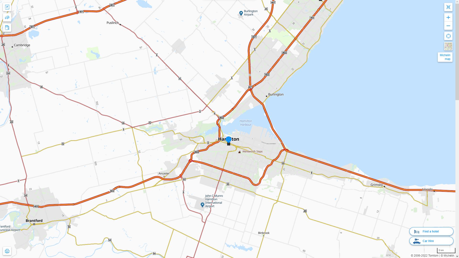 Hamilton Canada Autoroute et carte routiere